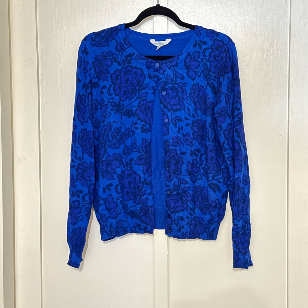 Blue floral button down cardigan